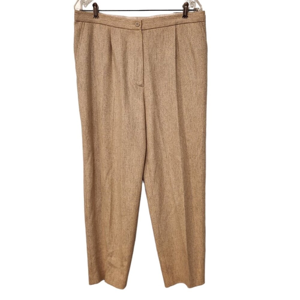 TIKTINER Pants Vintage 1980s High Rise Wide Leg Wool Tweed Ivory France Sz 44/12